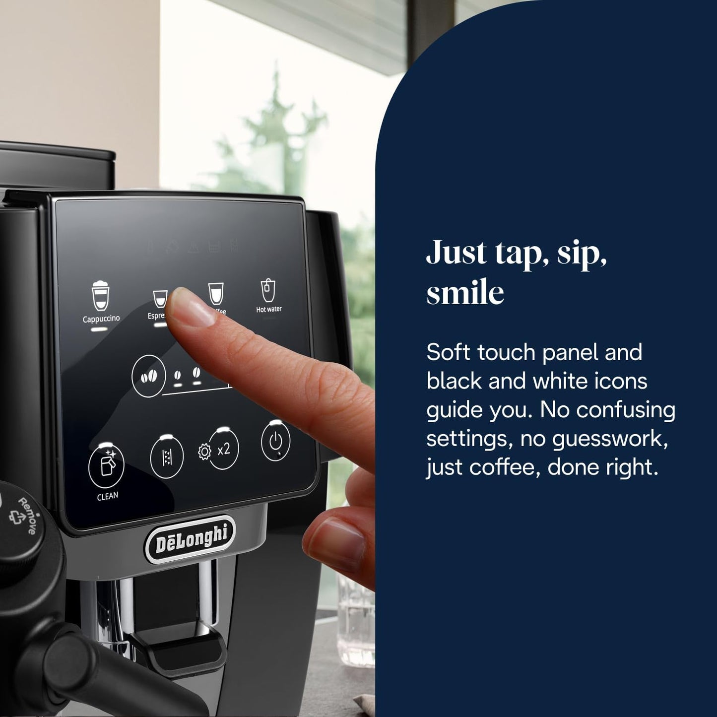 Magnifica Start ECAM220.60.B, Fully Automatic Bean to Cup Coffee Machine with 4 One-Touch Recipes, Soft-Touch Control Panel, Auto Milk, 1450W, Black