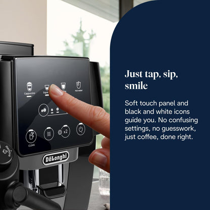 Magnifica Start ECAM220.60.B, Fully Automatic Bean to Cup Coffee Machine with 4 One-Touch Recipes, Soft-Touch Control Panel, Auto Milk, 1450W, Black