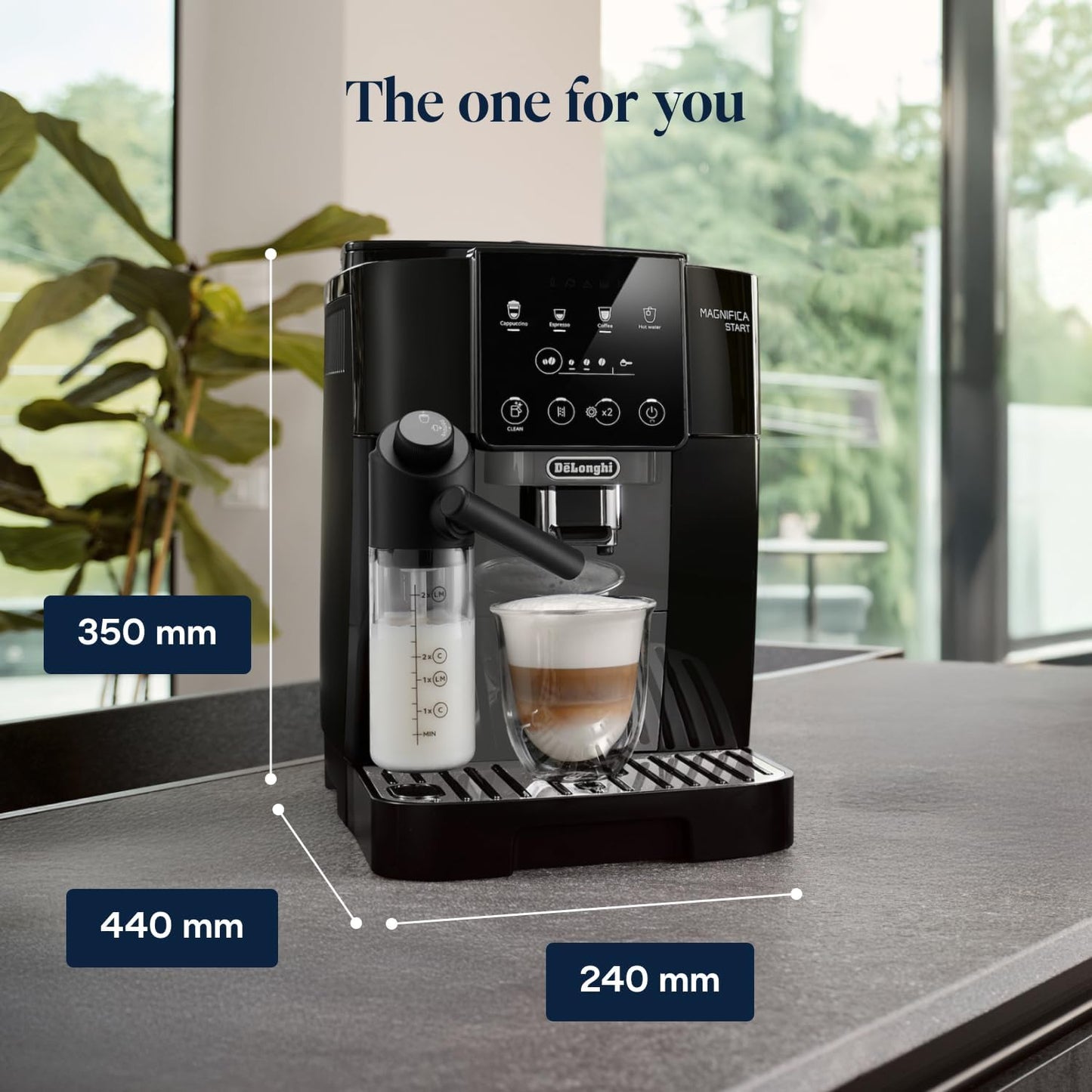 Magnifica Start ECAM220.60.B, Fully Automatic Bean to Cup Coffee Machine with 4 One-Touch Recipes, Soft-Touch Control Panel, Auto Milk, 1450W, Black